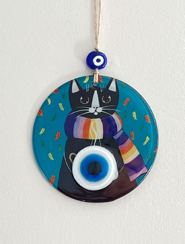 Cat evil eye glass deco
