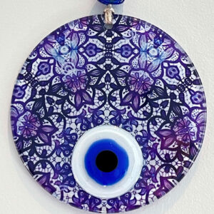 purple evil eye glass deco