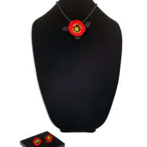 oya crochet poppy necklace and earrings