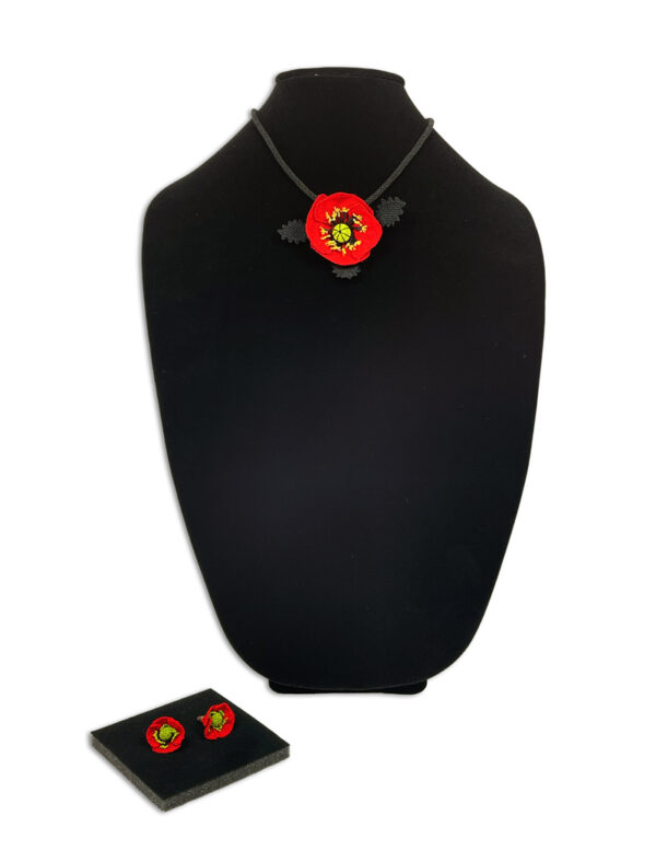 oya crochet poppy necklace and earrings